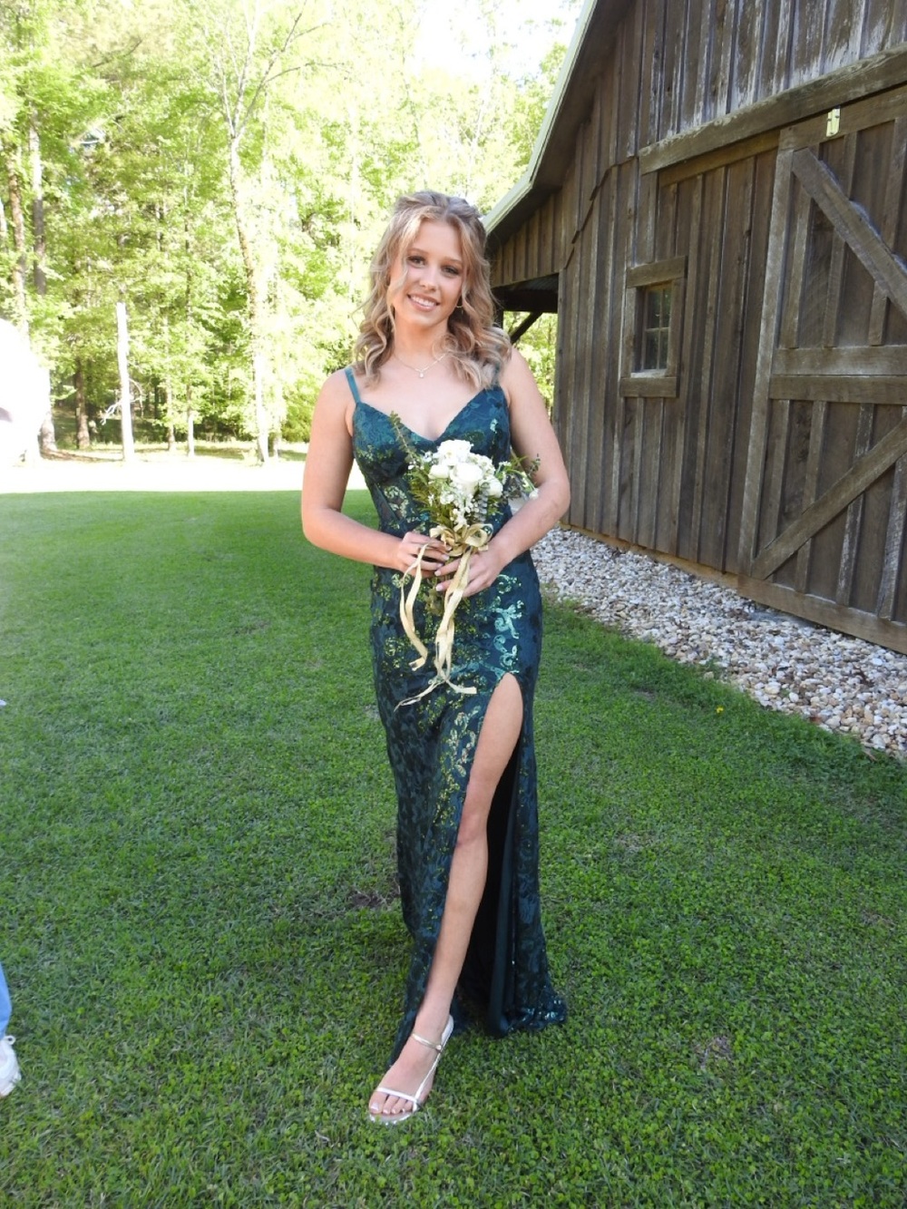 Source Unknown Emerald Green Sequin Prom Dress with Thigh Slit